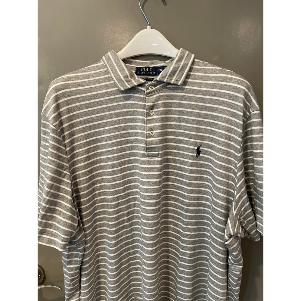 Ralph Lauren Mens XXL Grey White Striped Pima Soft Touch Polo Shirt